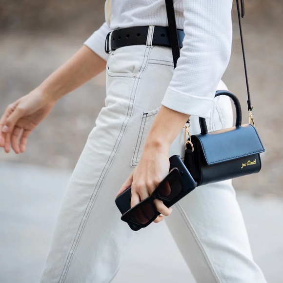 Jeu Illimité Black Leather Cherie Mini Top Handle Crossbody Purse Shoulder Bag - Picture 1 of 14